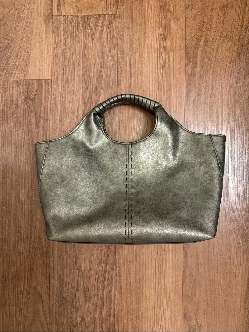 Metallic Olive Green Tote Bag with Wrapped Handles